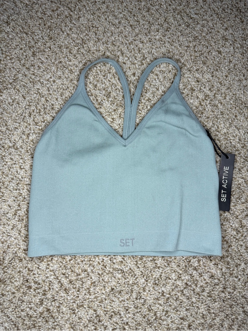 SET Active Light Sage Seamless V‑Neck Sports Bralette
